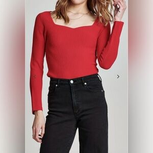Another Love Garnet Red Blakeley Ribbed Sweater Sweatheart‎ Neckline